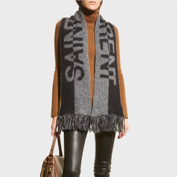SAINT LAURENT Split Logo Wool Scarf - Picture 1 of 6